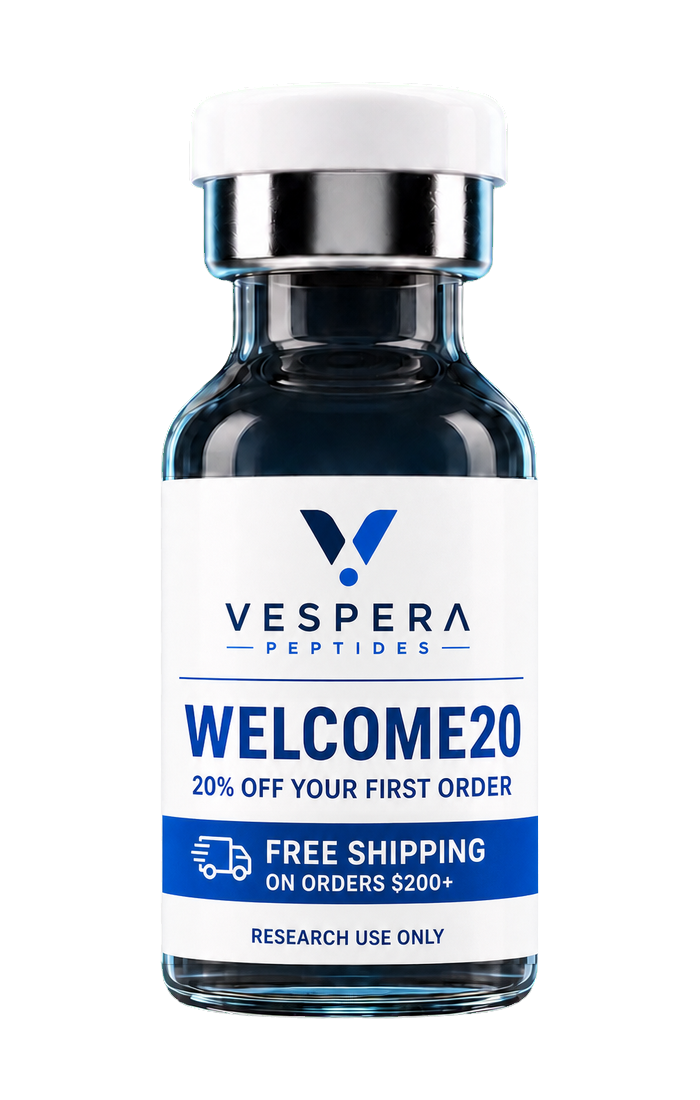 Vespera Peptides welcome offer: 20% off your first order with code WELCOME20 and free shipping on orders of $200 or more